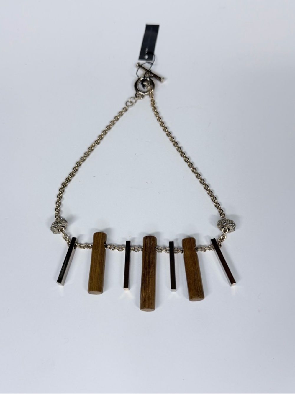 Marc By Marc Jacobs Brown Wood and Silver Bar Necklace